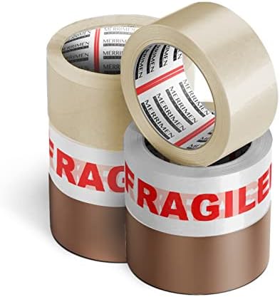 Merrimen Strong Heavy Duty Roll Pack Fragile Packaging Tape | Secure Sticky Sealing Tape for Parcel Boxes, Moving Boxes, Large Postal Bags for long term storage | (48MM x 66M) (6 rolls, Fragile)