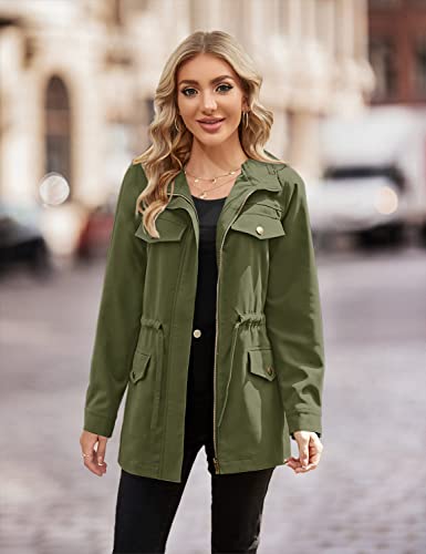Ybenlow Womens Military Jacket Zip Up Lightweight Safari Utility Drawstring Casual Anorak Jackets With Pockets #TOP2