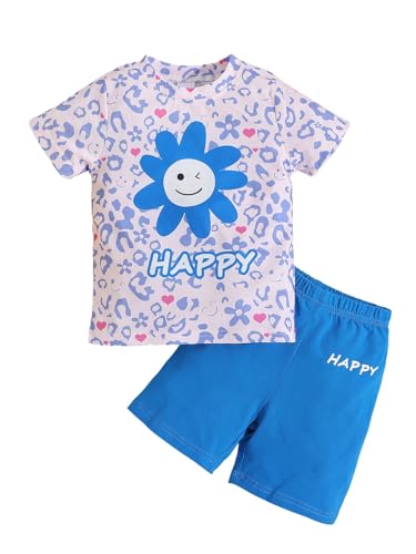 Toddler Kids Girl Clothes Floral Letter Graphic Top + Shorts 2PC Girls Summer Short Set