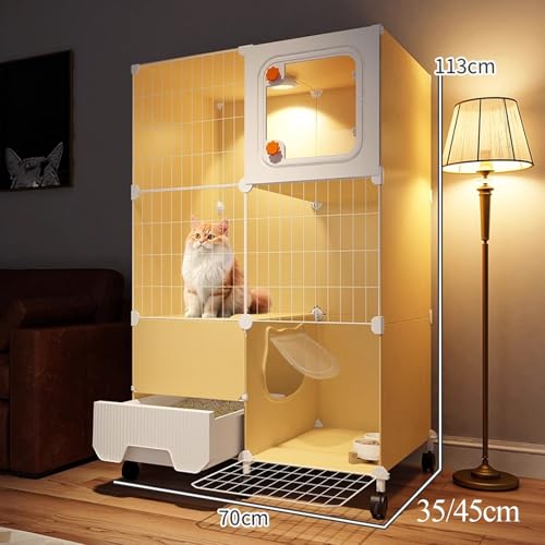Cage pour chat d'intérieur à roulettes maison fermée 70x45x113cm - 8
