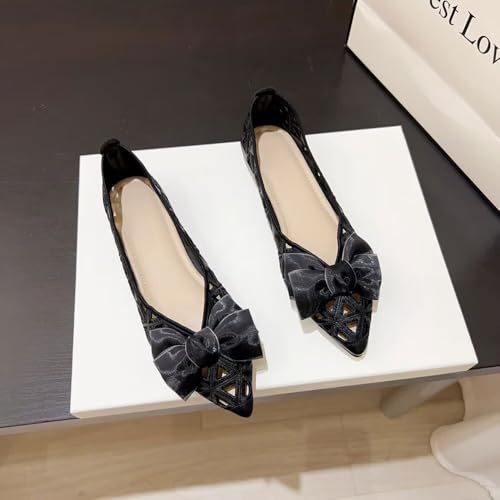 WENJIAZHIZHI Women Rhinestones Bowknot Ballet Flats Pointed Toe Eyelets Ballerina Flats Comfortable Slip-on Dressy Shoes3