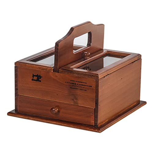 Boîte couture bois double niveau avec compartiment amovible et tiroir de tri