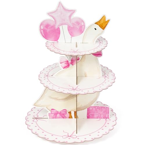 ANGOLIO 3 Tiers Pink Silly Goose Cupcake Stand Birthday Party Decorations