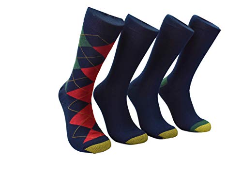 Gold Toe Mens Scott 4 Pack Argyle Crew Socks Navy 6-12.5