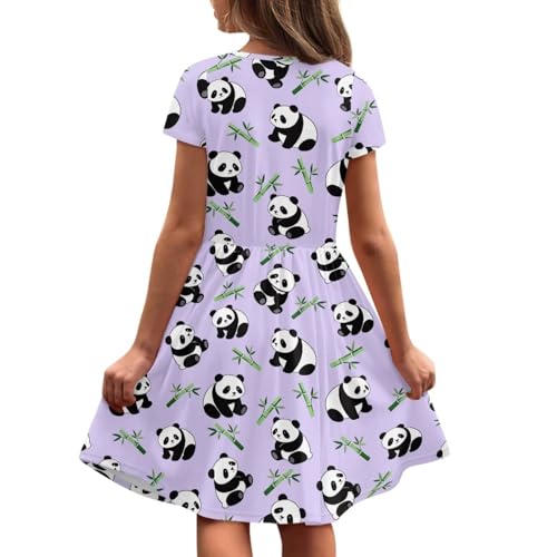 Image of Girls Dress with Pockets Basic Short Sleeve High Waist Swing Skater Dress School Party Dress for Kids