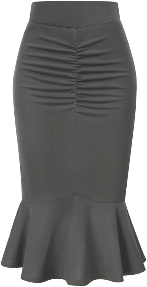 Women Ruched Skirt Elastic Waist Mermaid Slim Tight Mid Office Lady