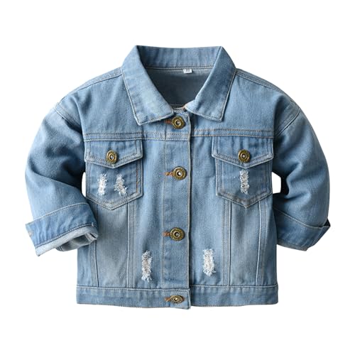 JiAmy Zerrissene Jeansjacke für Kleinkinder und Kinder，Mädchen Jungen Langarm Denim Jacke mit Löchern Mode Outdoorjacke Dünne Denim-Kinderkleidung 2-3 Jahre