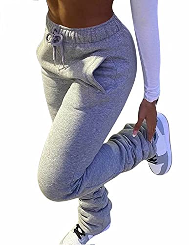 Molisry Women Stacked Sweatpants Fleece Drawstring High Waist Legging Jogger for Fall