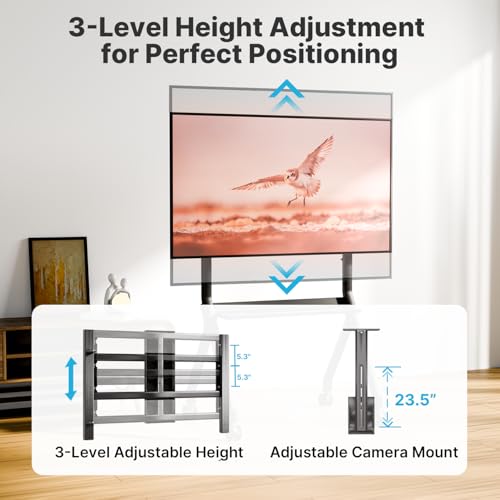 Image of Rolling TV Stand with Wheels for 42-75 inch LCD LED Screens,Heavy Duty Mobile TV Cart with Webcam Mount, 180lbs Capacity, Max VESA 700x500mm, Height Adjustable Portable TV Stand on Lockable Wheels, TC40