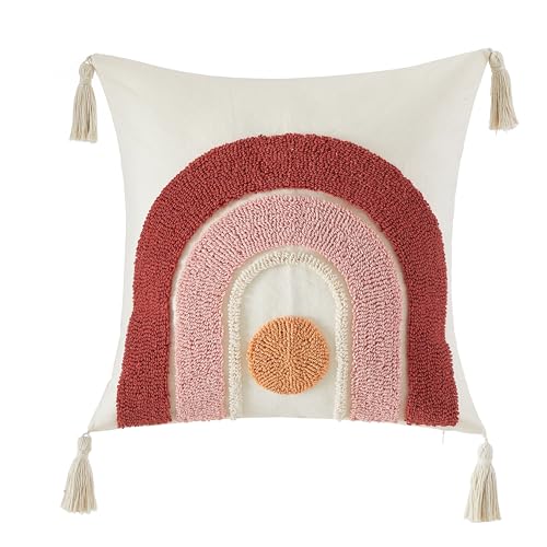 Style House Boho Rainbow 18"x18" Throw Pillow with Tassels,Soft Decorative