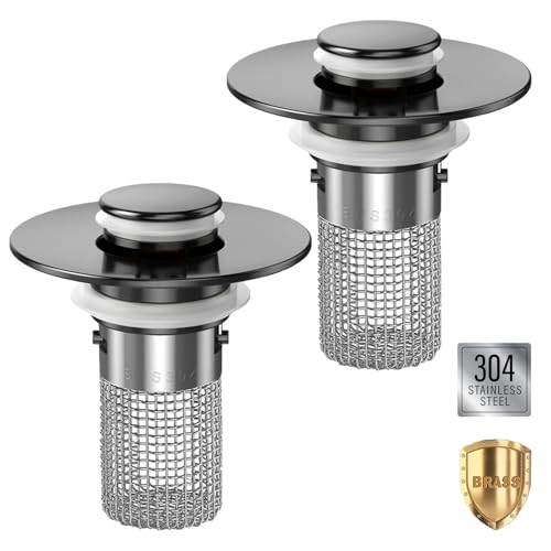 Bathroom Sink Drain Strainer (2PCS) Pop-up Sink Drain Strainer with Removable Stainless Steel Strainer Basket Hair Catcher Bathroom Sink Strainer for Bathroom Sink Stopper Replacement