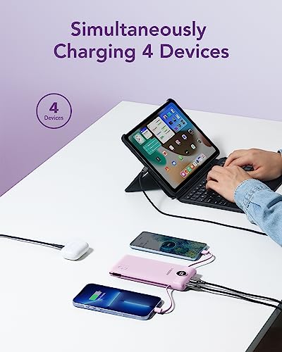 VEGER-Portable-Charger-for-iPhone-Built-in-Cables-and-Wall-Plug-10000mah-Slim-Fast-Charging-USB-C-Power-Bank-Travel-Essential-Battery-Pack-Compatible-with-iPhone-iPad-Samsung-More-DevicesPurple