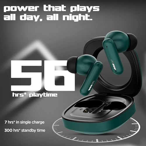 Image of Dubstep Buzz X7 in-Ear Wireless Earbuds with Up to 56 Hours Playtime, 13mm Dynamic Drivers, X-Bass Technology, ENC Mic, Bluetooth 5.3, Dual Music /Game Mode, Type-C Fast Charging (Green)