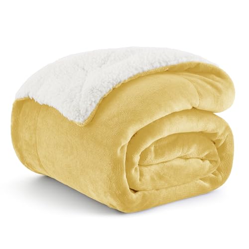 Image of Bedsure GentleSoft Sherpa Fleece Twin Size Blanket for Couch, Non-Heated, Thick and Warm Throw for Women and Men, Soft Fuzzy Plush Twin Blanket for Winter, Yellow, 60x80 Inches