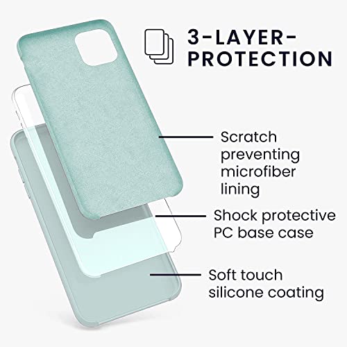 Image of VONZEE Liquid Silicone Soft Back Cover for iPhone 12 Mini Case, Shockproof Slim Camera & Full Body Protection Non Yellowing Cover with Microfiber Lining & Logo Cut (5.4 Inch) -Mint Green