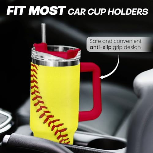 Image of SANDJEST Softball Tumbler with Handle 40oz, Insulated Stainless Steel Cup with Lid & Straw, Sports Lover Gift for Men, Coach, Player, Christmas, Birthday