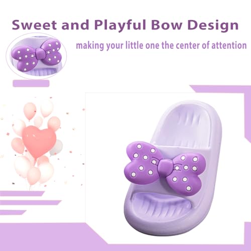 Image of Girls Cloud Bow Slide & Shower Slippers - Non-Slip Slip-On Kids Beach Pool Indoor Outdoor Shoes