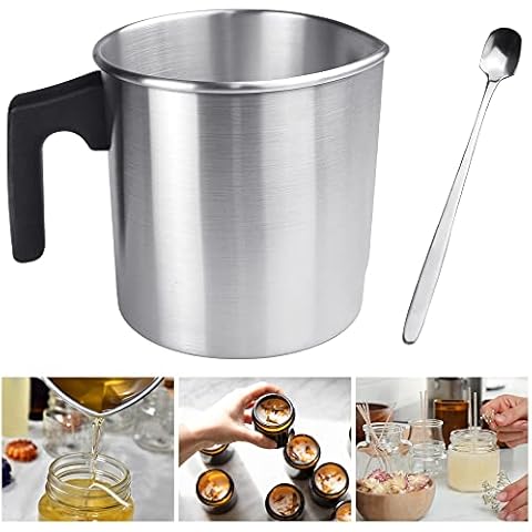 NELAHSHA Candle Wax Melting Pot 1.2L Aluminum Candle Pouring Pitcher Candle Making Pouring Pot with Heat-Resistant Handle and Stainless Steel Spoon for Making Candles, Soap, Melting Chocolate Cover