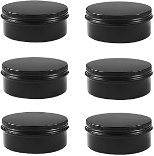 6Pcs 100ML Black Round Aluminium Tin Cans Black Aluminum Tin Jars Round Metal Tins Jars Empty Cosmetic Containers with Screw Cap Lid for Jewelry Cosmetic DIY Crafts Spices Travel Storage,Black