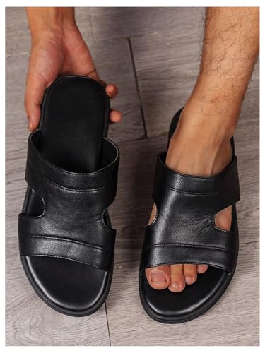 GORGLITTER Men's Summer Beach Learher Sandals 2025 Comfortable Open Toe Cutout Slides2