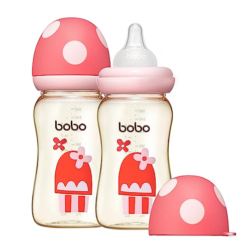 Image of YOHKOH PPSU Baby Bottle Wide Neck, Newborn Anti-Colic Baby Bottle with Natural Response Nipple, Streamlined Body, Easy to Clean (8.8oz (Pack of 2), Red)