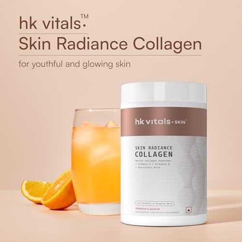 hk vitals Marine Collagen Supplement (Orange, 400g) | With Vitamin C, E, Sodium Hyaluronate | For Healthy Skin, Hair & Nails