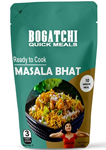 Image of BOGATCHI Quick Meals - Ready to Cook Authentic Masala BHAT - 200 g , Ready to Eat Meal and Tasty Instant Meal, 100% Natural Ingredients, No Preservatives, No Artificial Flavours & Colours