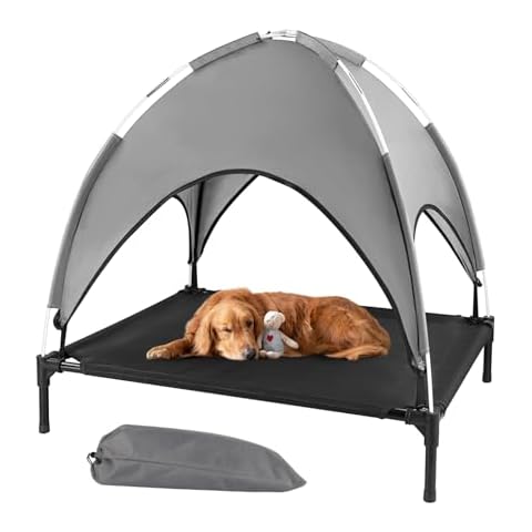 Elevated Outdoor Dog Bed with Canopy, Raised Dog Cot with Shade, Waterproof Dog Tent for Medium Small Dogs Portable Cooling Pet Bed with Breathable Mesh for Camping Beach, L Cover