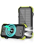 Cargador Solar 26800mAh Ryoko Solar Power Bank Batería Externa Inalámbrica portátil Carga Rápida con 2 Salidas USB, Panel Solar y Linterna LED para Smartphones, Cámping Senderismo Viajes Verde