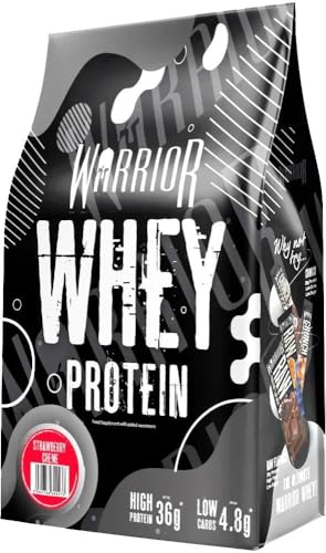 Warrior Whey Protein Powder | High Protein Shake up to 36g for Muscle Growth Recovery & Lean Muscle | Low Carb Low Fat Low Sugar | Gym & Fitness Protein Supplement | Strawberry 1kg