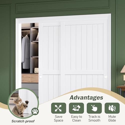 Image of FREDBECK White Sliding Closet Door 72x80(Double 37inch),Bypass Door H Frame