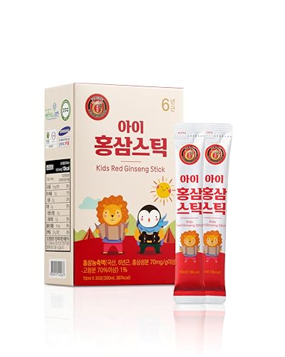 Pocheon Kids Korean Red Ginseng Stick, Single Serving Packs de 30 varas (10 ml x 30), Suporte Immunite, disponível como chá, not Amarter, age of intake 3-14 anos