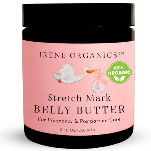 Image of Irene Organics Organic Belly Butter for Pregnancy Stretch Mark Prevention and Treatment Award Winning Anti Stretch Mark Tummy Balm For Pregnancy and Postpartum 8oz - Hydrating Bump Cream