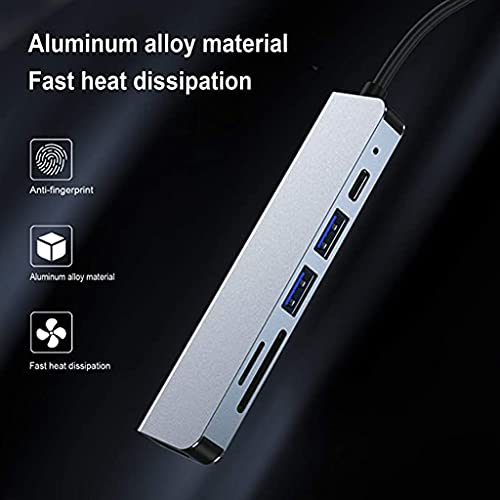 Splitter USB C 6 ports adaptateur lecteur carte TF pour PC portable et Mac