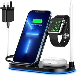 MOPURS Wireless Charger, 4 in 1 Charging Dock Station for iPhone 14/13/12/11/Pro Max/Xr/Xs Max/8 Plus/8/Samsung/Apple Watch 7/6/5/4/3/2/SE/AirPods Pro/3/2/iPencil, Fast Charging Stand with Adapter