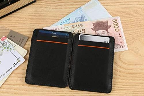 Miniatura 7 de Qwent Billetera de viaje para mujer con clip de cuero billetera plegable billetera mágica para dinero monedero neutro mini cartera para ataúd negro