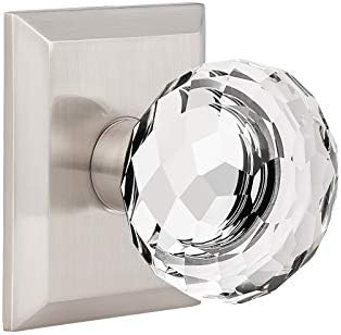 Orger Interior Dummy Door Knob Without Lock, Inactive Round Crystal Door Knob for Bifold/French Doors, Round Glass Pantry Door Knob with Satin Nickel Square Rosette