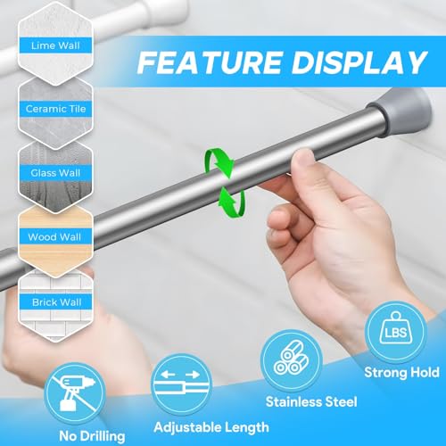 Image of Tension Rod 16 to 26 Inch Sliver Tension Curtain Rod No Drill Spring Tension Rod 2pack Small Tension Rod for Cupboard Closet Bookshelf Diy Projects Wardrobe Spring Loaded Curtain Rods