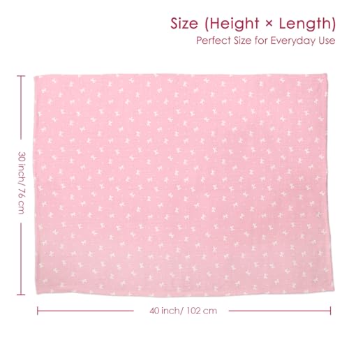 Image of SANDJEST Bow Minky Muslin & Dotted Blanket 30x40 in Gift for Holiday, Gender Reveal Party, Hospital Visit, Baptism (Pink)