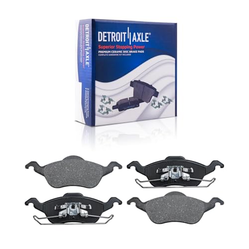 Image of Detroit Axle - Front Brake Kit for 00-04 Ford Focus Drilled & Slotted Brake Rotors Ceramic Brakes Pads 2000 2001 2002 2003 2004 Replacement: 10.15'' inch Rotors