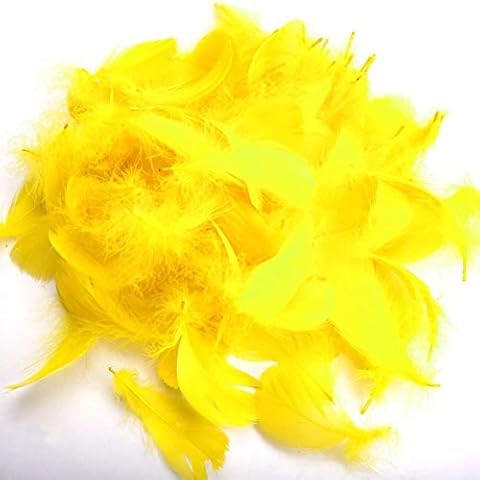 Suneast 100 Pcs Natural Crafts Goose Feathers for DIY Dream Catchers Earrings Craft Wedding Home Party Festival Decorations Baby Shower Decor - 5-8cm - Yellow Cover