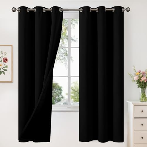Image of YoungsTex Black Out Curtains 72 Inches Long for Bedroom, Blackout Insulated Drapes with Grommet for Living Room Window Thermal Energy Saving, 2 Panels, 42 X 72 Inch