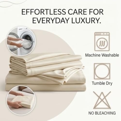 Image of Egyptian Cotton Feel Full Size Flat Bedsheet with 2 Pillow Covers | 1000 TC Soft & Breathable | Ivory Solid Pattern for Bedrooms and Hotels Use (Size: 90 x 100 Inch)