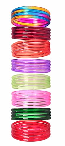 Image of Swara Creations Jelly Bangles for women| Glass Crystal Bangles with Kashmiri Ghungroo Chudi| Pink, Purple Red Green Multicolor Bangles for women |Size2.4, 2.6, 2.8