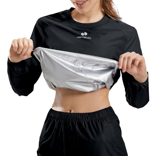 HOTSUIT Sauna Suit Women Weight Loss Gym Workout Sauna Jacket Pants Sweat Suits, Black, M
