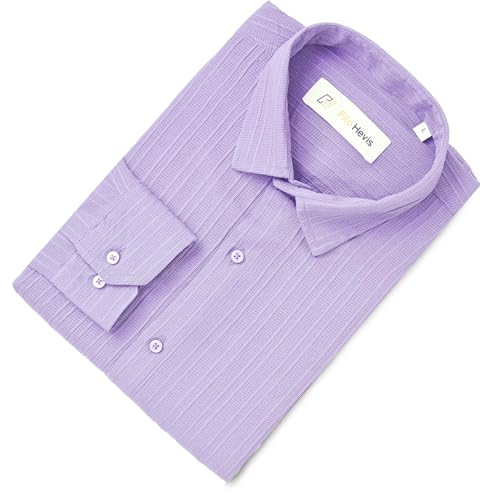 Image of FILO HEVIS Men's Casual Button Down Popcorn Shirts Stylish Long Sleeve Linen Textured Beach Summer Shirt