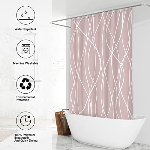Punkray Pink Shower Curtain for Bathroom with Hooks Shower Curtain Set,White Stripe Bath Curtains Decorative Shower Curtains Water Repellent Washable, 72x72