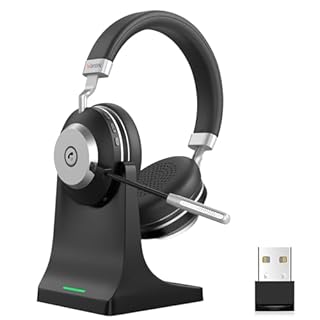 Wantek Wireless Business Headset mit Noise-Cancelling Mikrofon & Ladestation – Bluetooth 5.3 & 2.4GHz Dual-Modus 45h HiFi-Sound (40mm/116dB) + IPX4 Schweißschutz für Homeoffice/PC/PS5