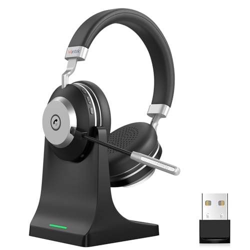 Wantek Wireless Business Headset mit Noise-Cancelling Mikrofon & Ladestation – Bluetooth 5.3 &...
