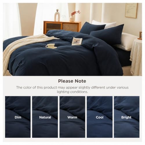 Image of Navy Blue Duvet Cover Only Ultra Soft & Breathable Comforter Cover Queen